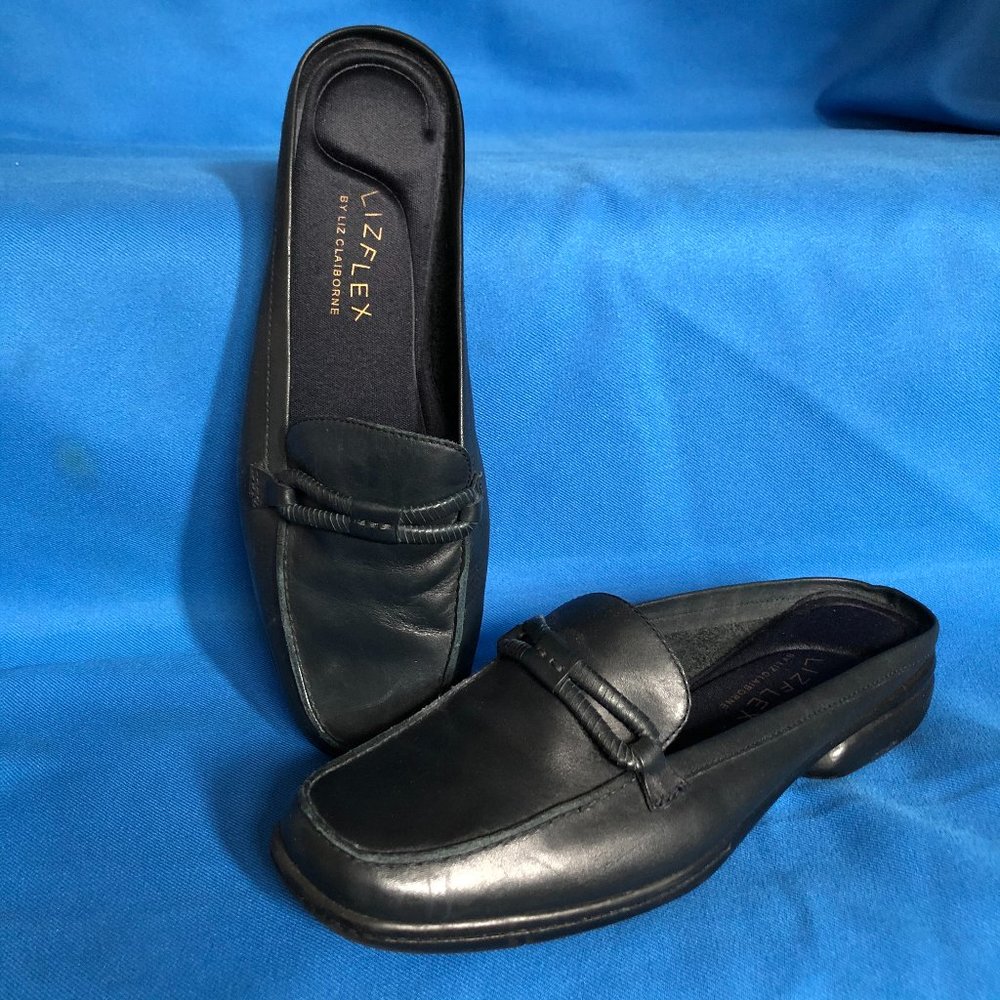 8.5M LIZ CLAIBORNE FLEX leather slip on mule navy